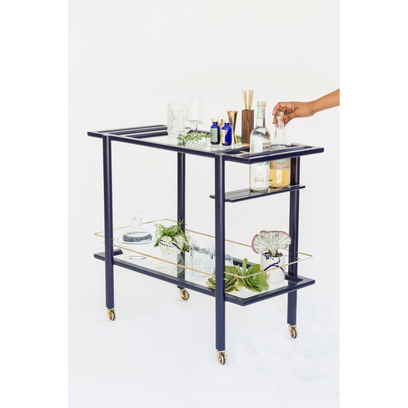 Bar Cart, Laquered Indigo/Brass