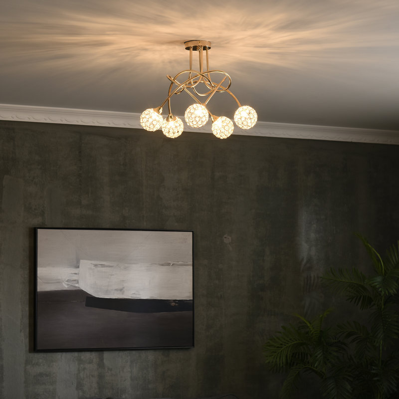 5 - Light Chandelier Pendant, Gold