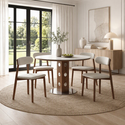 Ensemble de 4 chaises de cuisine rembourrées en chenille et en bois massif Middleton