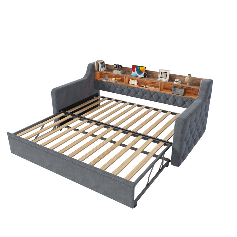 Upholstered Single (3') Velvet Daybed, Dark Gray