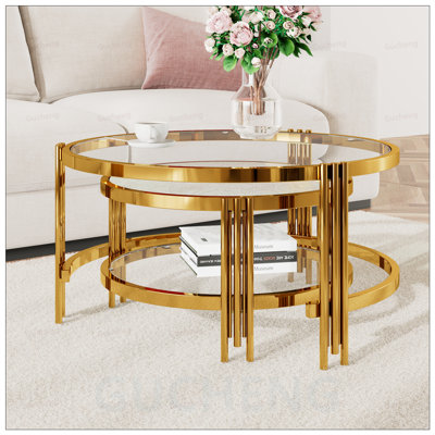 Modern 2-Piece Textured Glass Coffee Table Set, Nesting Design for Stylish and Functional Living Room Decor