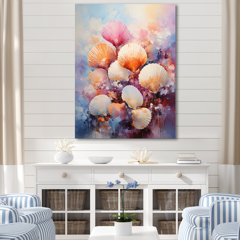 Collage multicolore de coquillages côtiers sur toile, Toile tendue, H 20 po x l 12 po x P 1 po