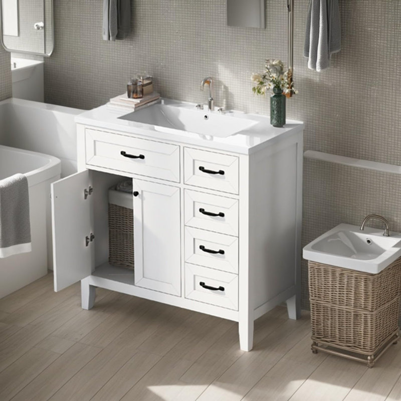 White Bathroom Cabinet With Drawers, White