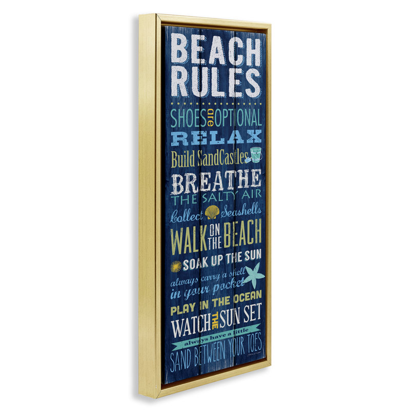Beach Rules Relax Breathe, Cadre flottant métallique doré, H 31 po x l 15 po