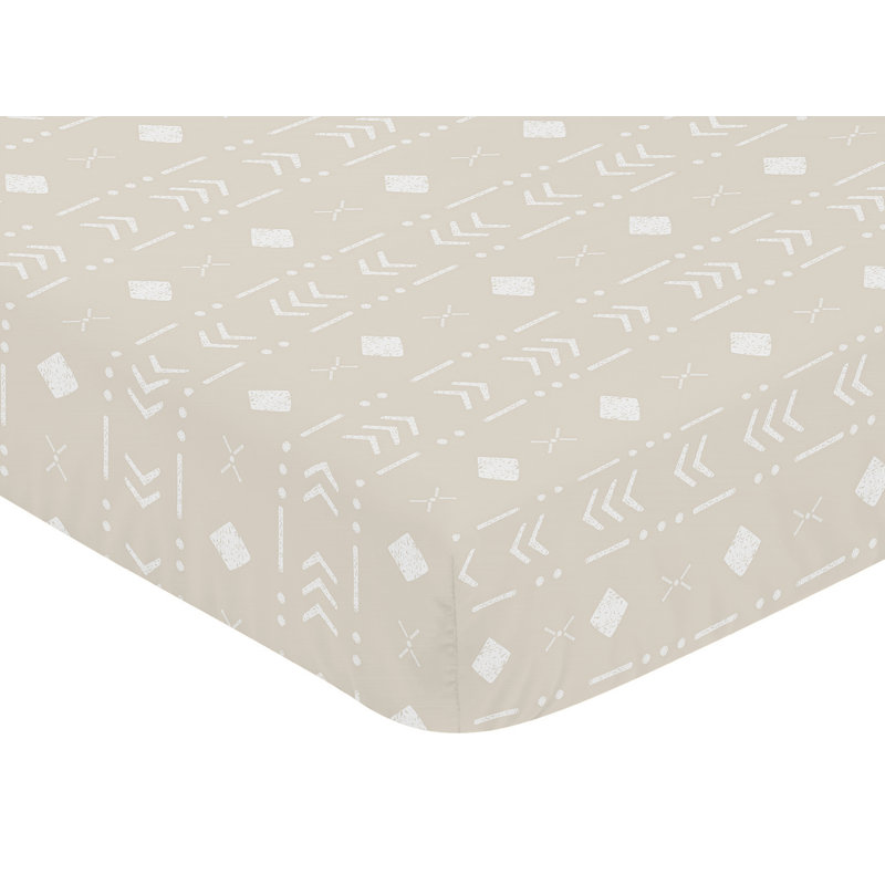 Taupe and White Boho Aztec Microfiber Crib Sheet