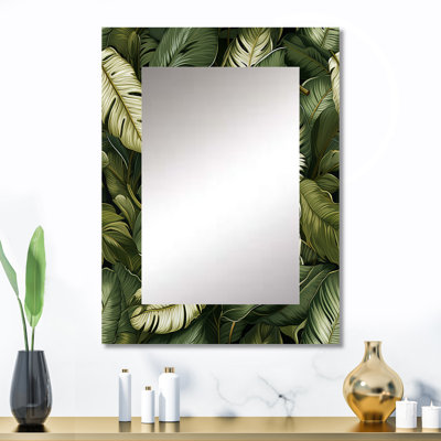 Breeya Green Yellow Banana Leaf Bliss Tropical Pattern - tropical  Decorative Wall Mirror, Botanical, Floral Large Mirror, Printed Metal Art