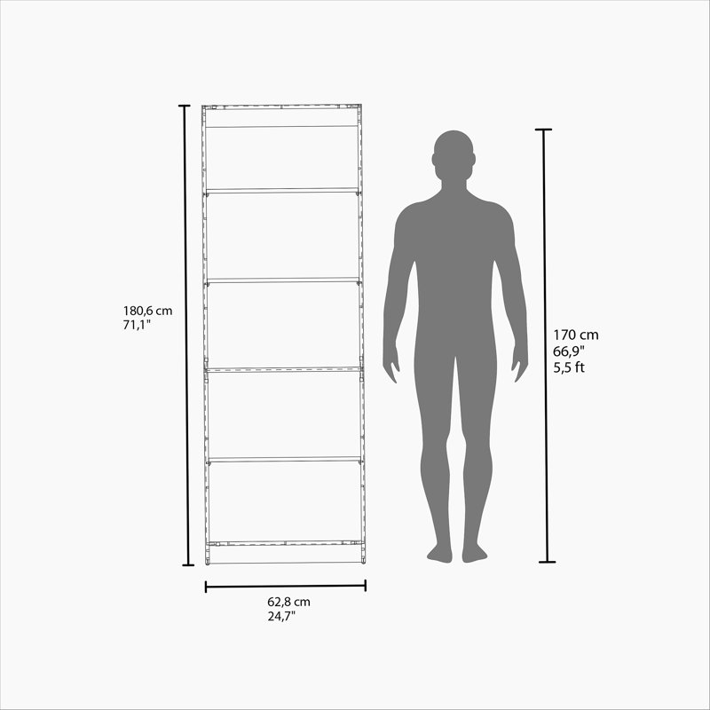 Natural Oak and White 5-Shelf Bookcase with Open Storage, (5 Shelves) 71"H x 24.7"W x 11.8"D