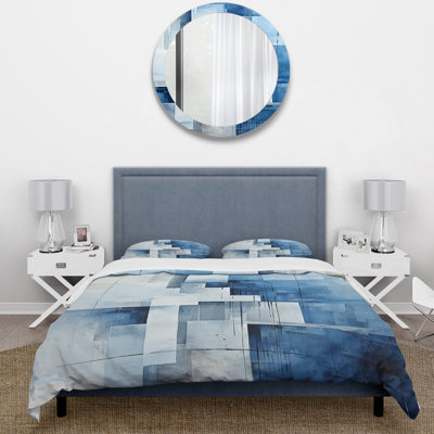 White And Blue Nautical Geometry Collage - Coastal Minimalism Duvet Cover Set