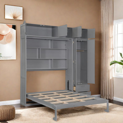 Lit escamotable grand format avec rangement en MDF peu encombrant