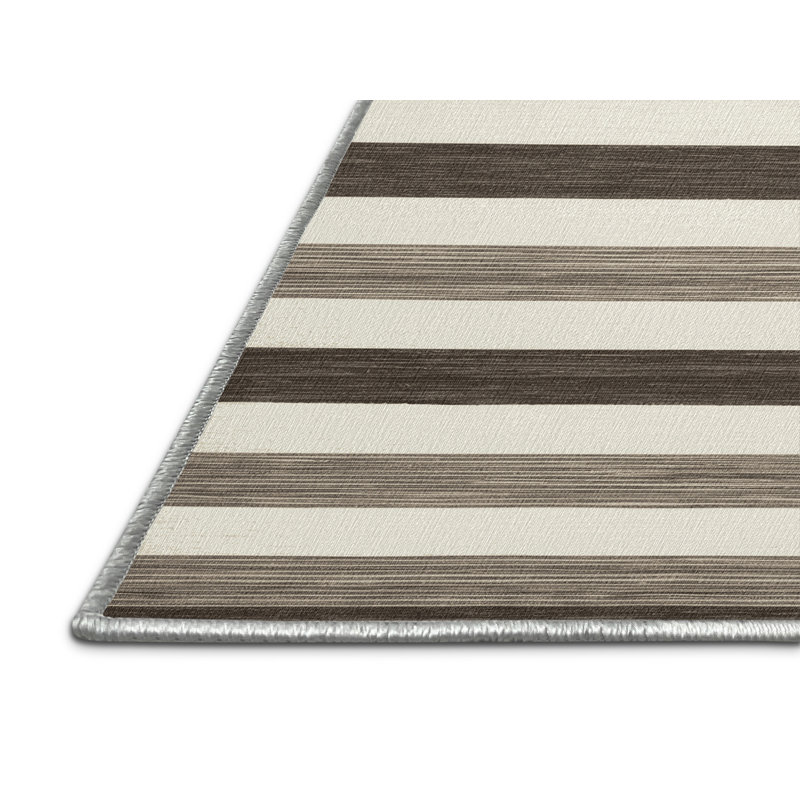 Machine Washable Horizontal Stripes White Area Rug, Rectangle 6' x 9'