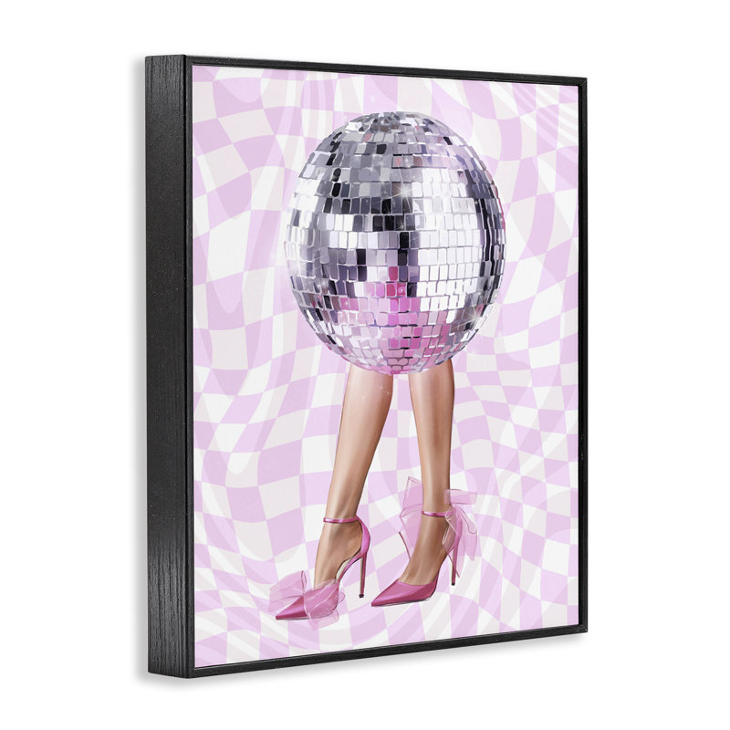 Glam Heels & Disco Ball, estampe numérique, design par Ziwei Li, H 14 po x l 11 po, Giclée encadrée noir minuit