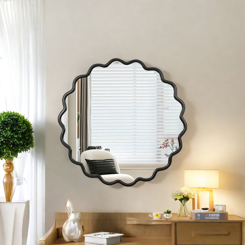 Miroir de meuble-lavabo en bois massif, 35,6 po x 35,6 po, Noir, noir, noir, noir