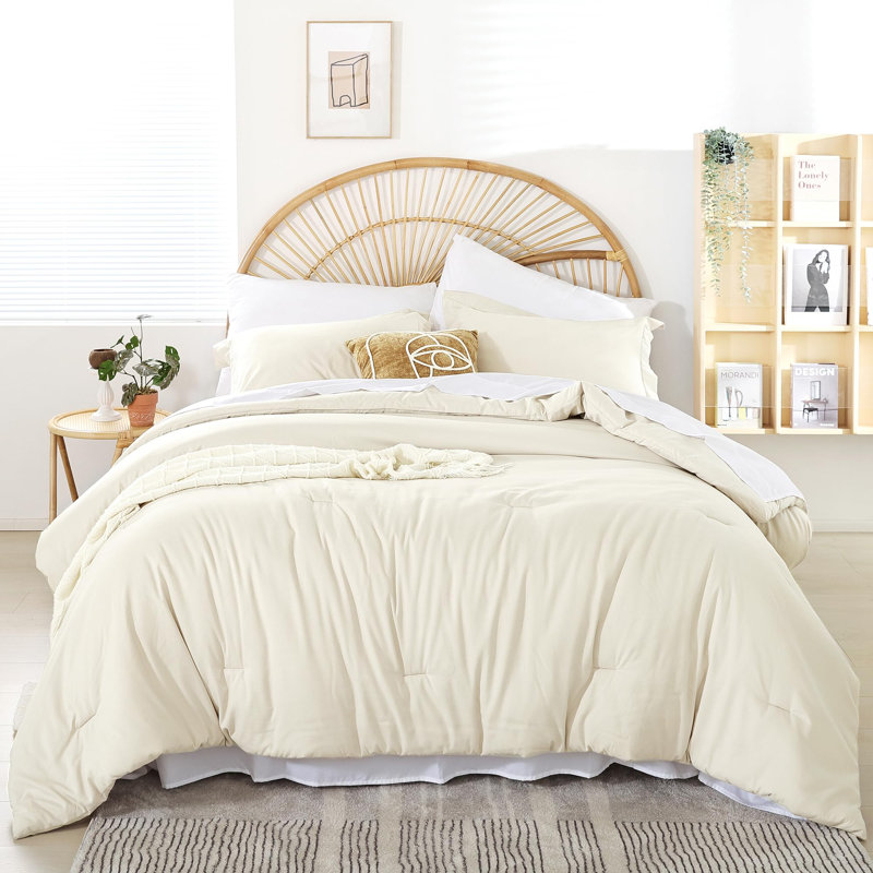 Fluffy Comforter Set 7 Pieces-Bedding Set for All Seasons Soft Comforter With Fitted Sheet, Flat Sheet, Pillow Shams, Pillowcases