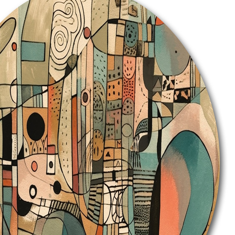 Golden Mid Century Boho Drawing - Abstract Minimalism Round Wall Art on Metal, 16" H x 16" W x 1" D