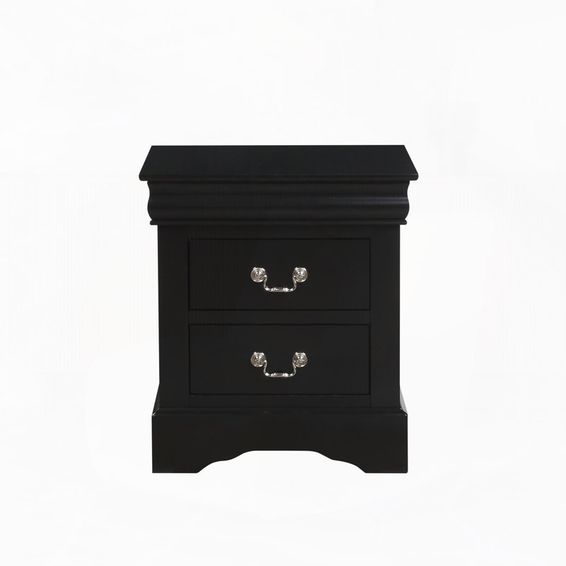 Table de chevet 2 tiroirs en bois avec finition noire