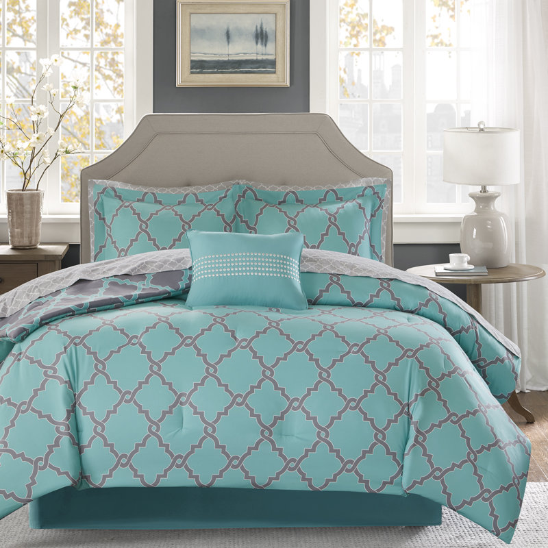 Ensemble d'édredon réversible en microfibre avec draps en coton Merritt, Édredon pour taille de lit grand, deux taies déc