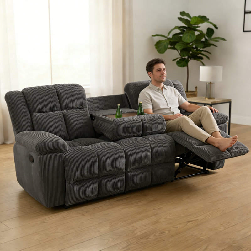 Canapé inclinable gris foncé pour trois personnes avec dossier en tissu épaissi résistant à l'usure réglable à 110-115 degrés Plaque de support inclinable confortable pour se détendre et soulager la pression à la taille