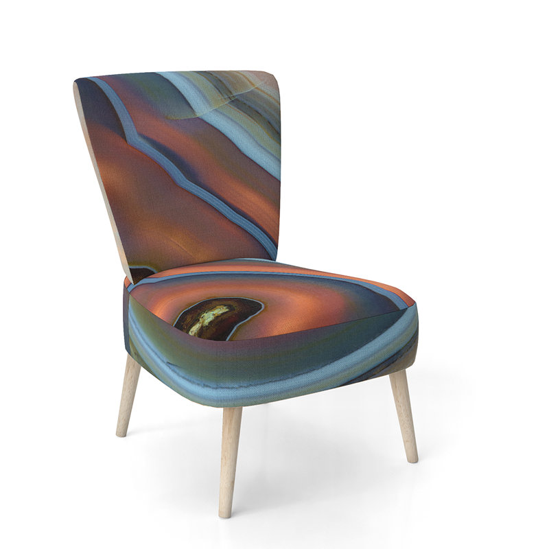 Upholstered Floral Side Chair - Modern floral Accent Chair, Abstract Blue/Rich Brown Polyester Blend