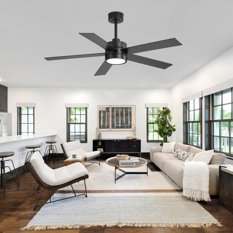 Beil 52/65 inch Large Modern Ceiling Fan with Light Kit and Remote Control, 3 LED Colors, 6 Speed Noiseless DC Motor, 5 Plywood Blades, for Indoor/Covered Outdoor Use