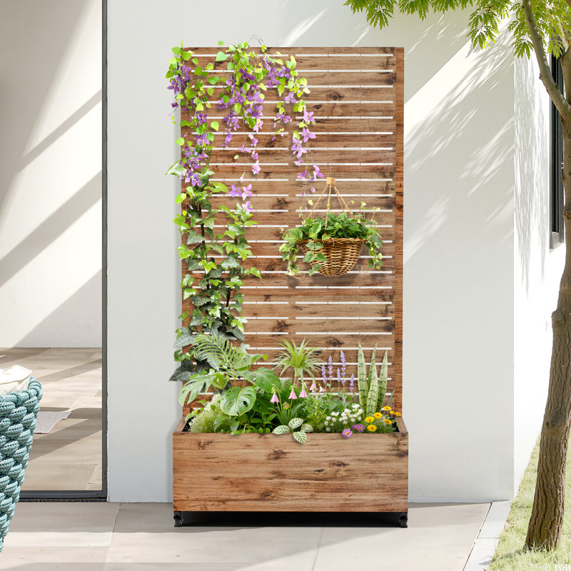 Raised Garden Bed with Trellis on Wheels – Versatile Metal Planter Box with Trellis, Multi-Style Planter Boxes with Trellis Privacy Screen for Patio and Garden