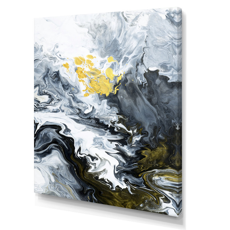 Or blanc et nuages de marbre jaune III - peinture sur toile, H 44 po x l 34 po, Toile tendue