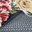 Tapis en chenille de coton à motif floral rose, vert, noir et rétro-104945884