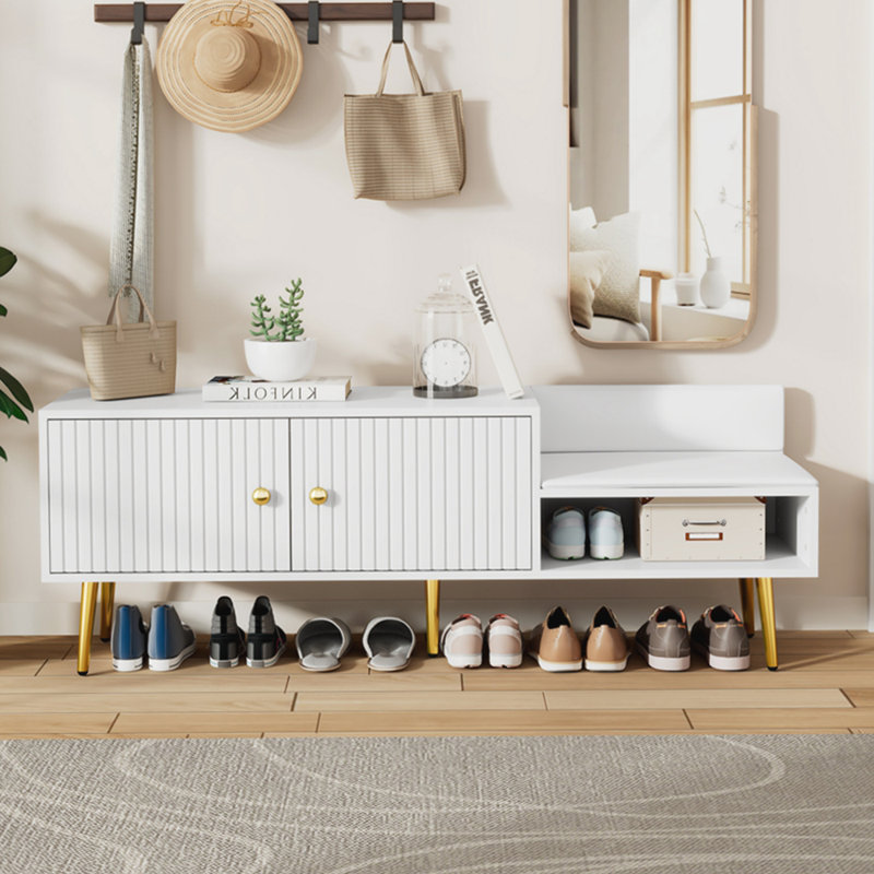 Banc de rangement pour chaussures avec coussins, Blanc
