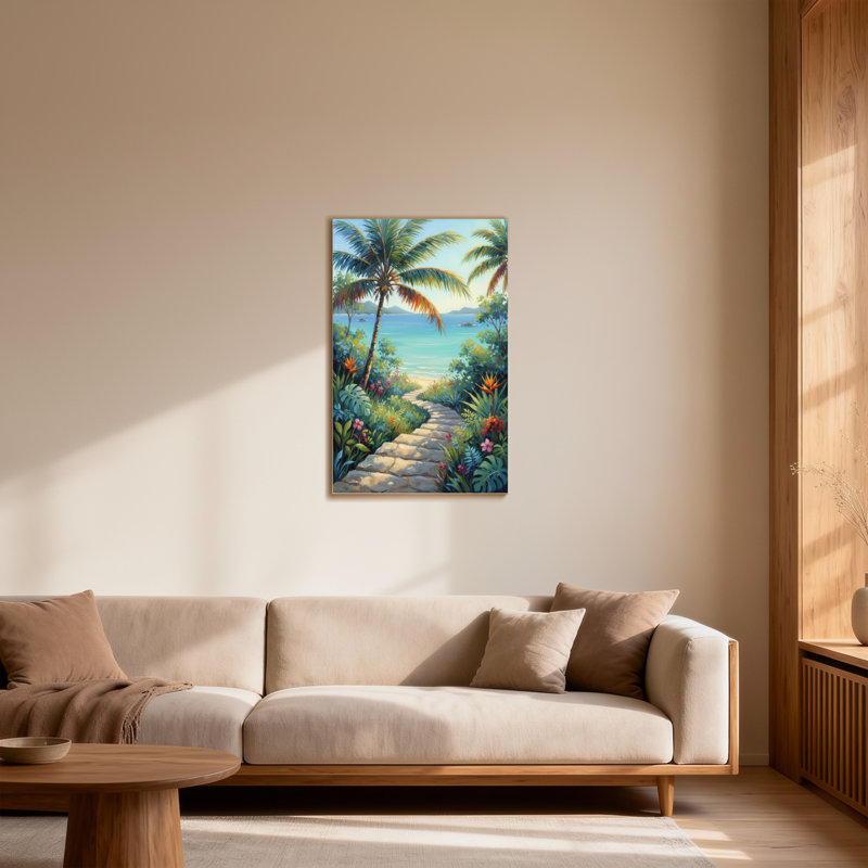 Plantes et fleurs, chemin tropical à la plage avec palmiers, H 12 po x l 18 po
