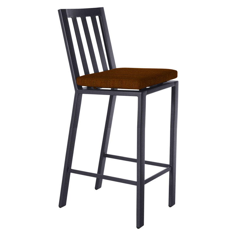 Aris Outdoor Bar Stool, Graphite, Alcazar Redwood, 31.75"