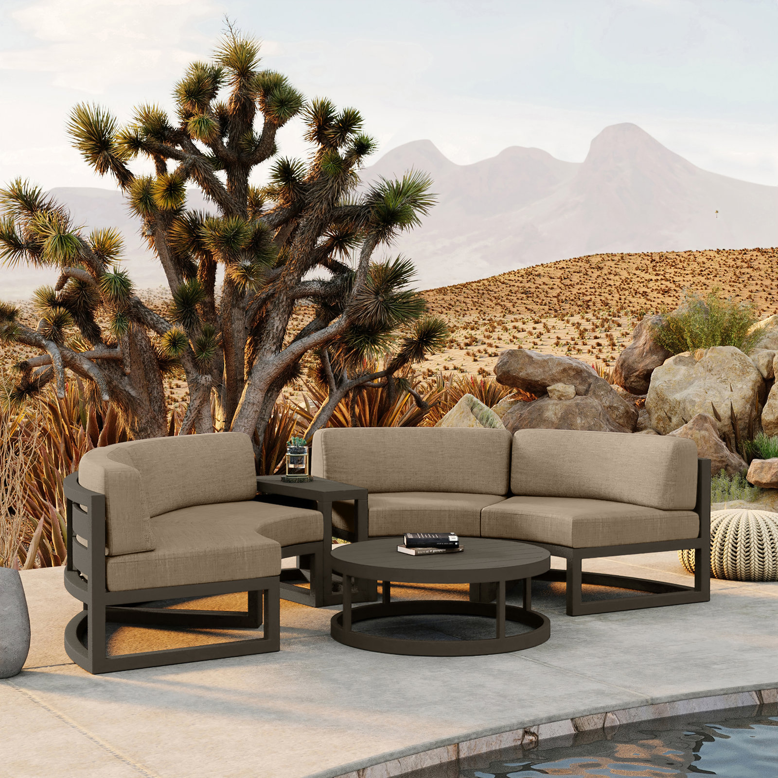 Bergeron 4 - Person Patio Conversation Set with Cushions, Canvas Heather Beige Sunbrella® Canvas, Slate
