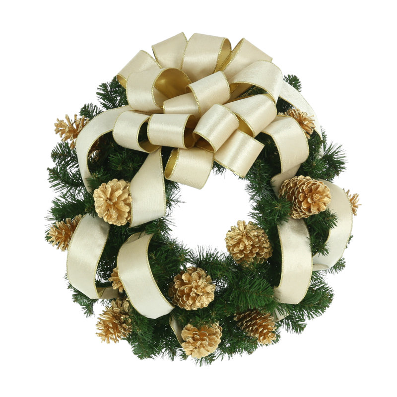 Couronne de Noël 26 "avec pommes de pin et ruban Joli