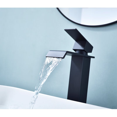 Waterfall Spout Bathroom Sink Single Handle Faucet With Pop-Up Drain (No Overflow)