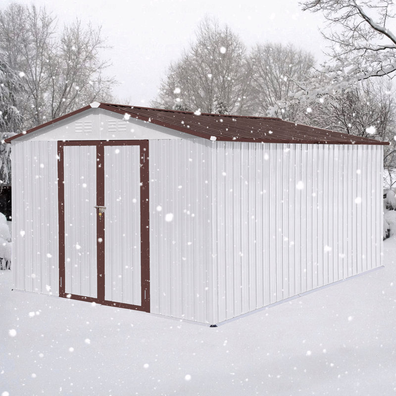 Abri de jardin en métal 12 pi x 10 pi, H 79,9 po x l 121,2 po x P 147,6 po, Blanc / Brun