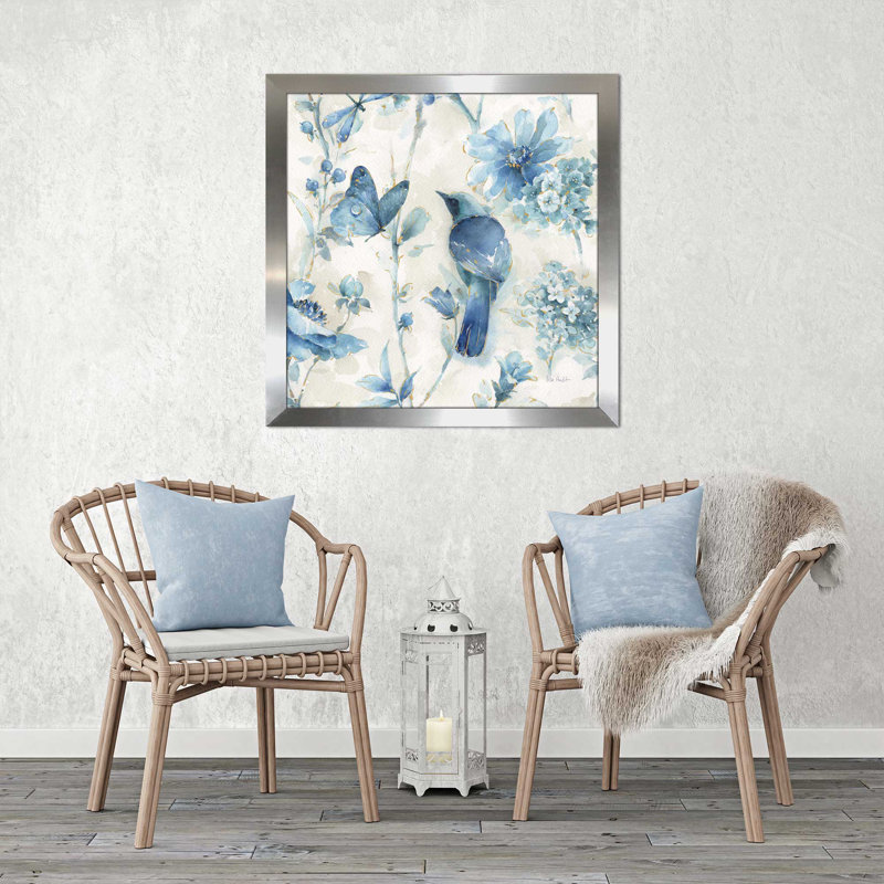 Reproduction d'art sur toile «Indigold», H 21,5 po x l 21,5 po x P 0,75 po, Encadrement argenté