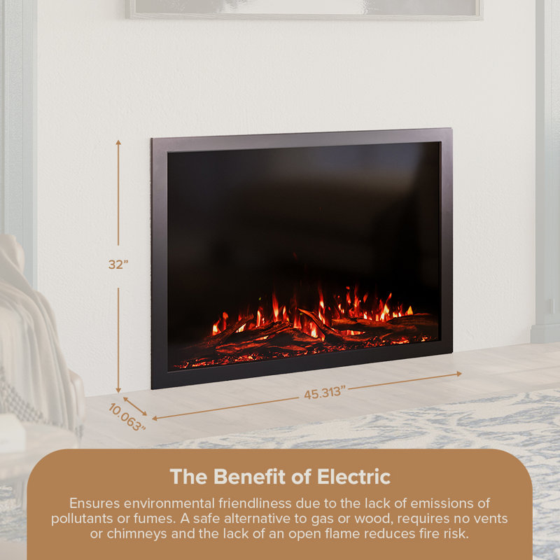Highmark Traditional Electric Fireplace Insert Heater, WiFi, Google & Alexa Compatible, Logs & Crystals, 32" H x 44" W