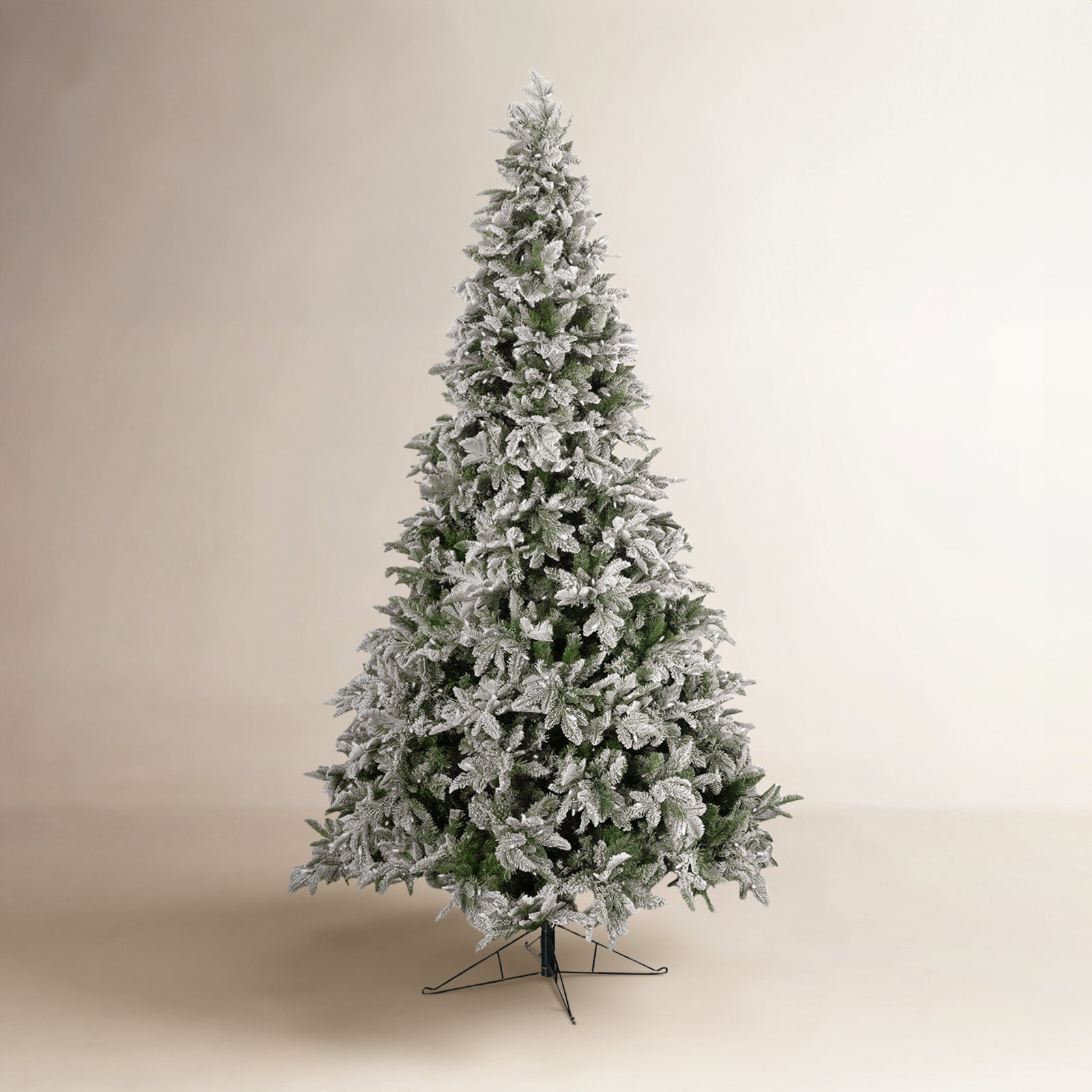 Flocked Pre-Lit Artificial Christmas Tree, Green-White, 9'