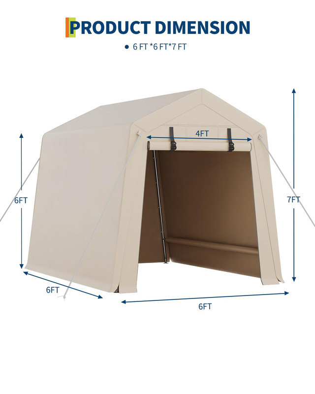 6Ft x 6Ft x 7Ft Motorcycle Storage Shed 200G PE Fabric Cover with Galvanized Steel Frame, Weather-Resistant Portable Garage for Outdoor Bike Protection