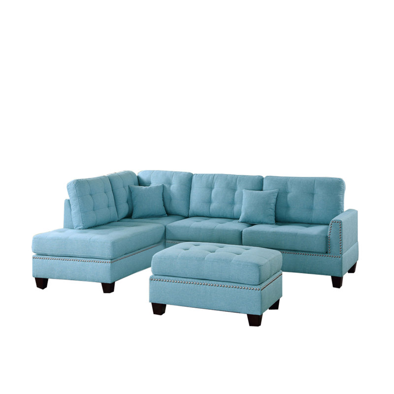 Canapé et méridienne de 104 po de large avec repose-pieds Castagne, Mélange de polyester bleu