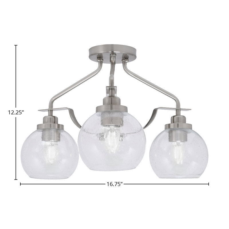 Odyssey 3 Light Semi-Flush Shown In Brushed Nickel Finish With 5.75" Glass, Clear