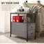 Grey Wood Grain Industrial End Table, Narrow Bedside Side Table with 2 Drawers and Storage Shelf, Sturdy Metal Frame for Compact Areas-371896900