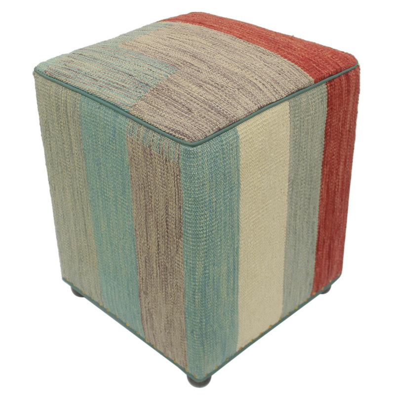Aprea Upholstered Ottoman, Red/Green/Purple/Beige Wool