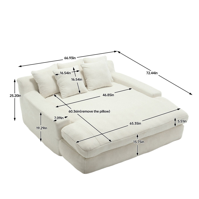 Chenille 2-seater lazy sofa With 5 back pillows, White