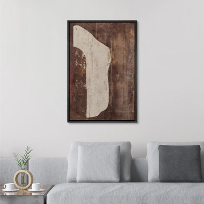 Style Mid-Century brun foncé, formes abstraites neutres, grand cadre rustique, décor minimaliste M25