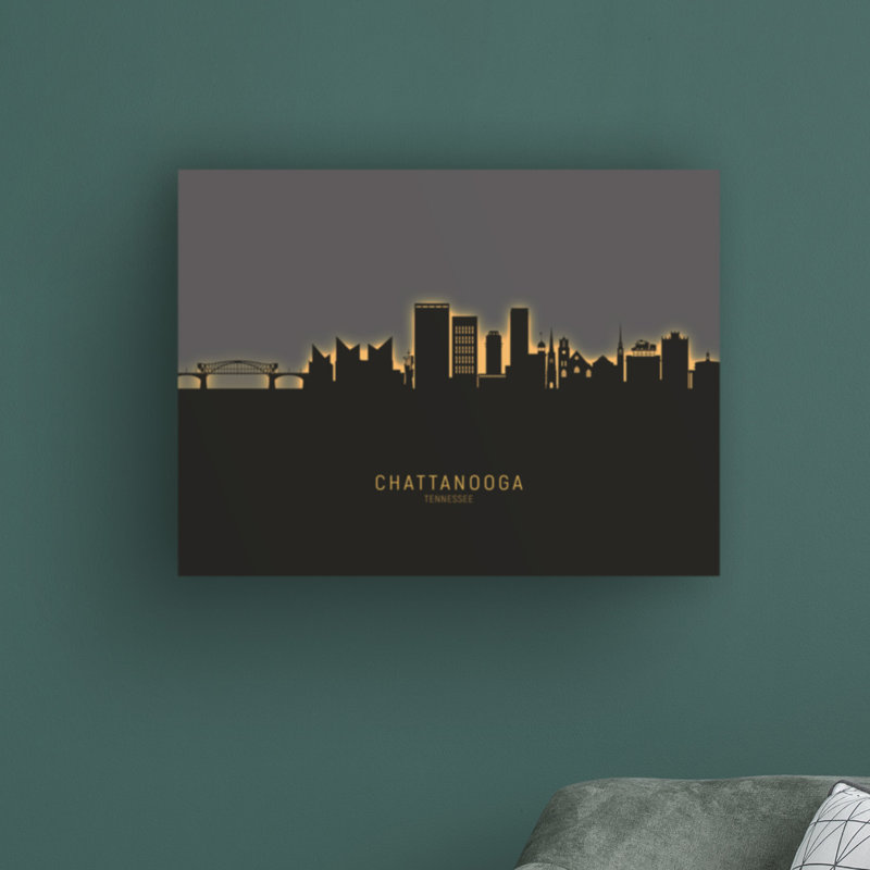 «Chattanooga Tennessee Skyline Glow II» par Michael Tompsett, impression sur toile tendue, H 35 po x l 47 po x P 2 po