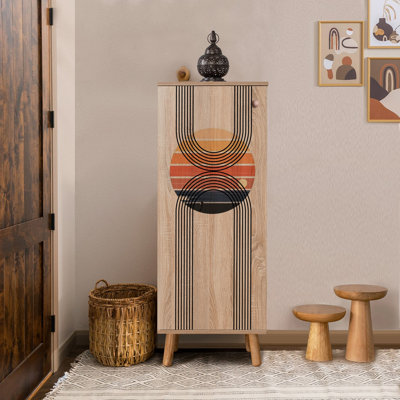 Armoire à chaussures moderne avec pieds et poignées en bois massif, couleur Sonomo, 19,7 x 53,1 x 15,0 pouces | Panneau de particules 100% mélaminé, revêtement UV, tablettes multiples | Solution de rangement élégante et fonctionnelle pour le vestibule et le couloir