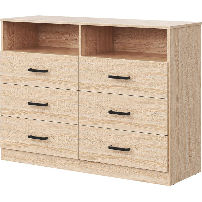 6 Drawers Dresser,Modern Storage Tower Dressers and Chests 2 Open Cubby,Large Organizer for Bedroom, Black