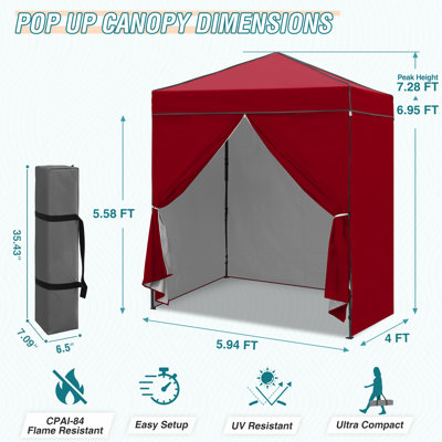EAGLE PEAK 6 Ft. W x 4 Ft. D Steel Pop-Up Canopy, Outdoor Portable Instant Shelter Folding Canopy with 4 Sidewalls