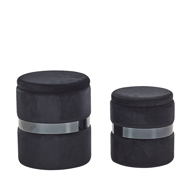 Crooke 35cm Wide Velvet Round Solid Colour Ottoman with Storage, Black