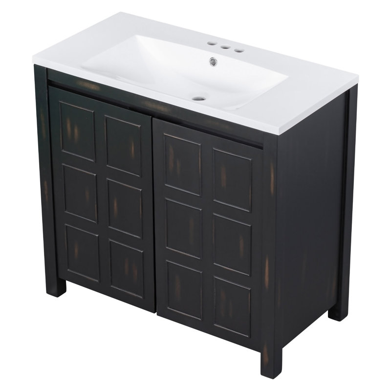 Organisateur de meuble-lavabo 36 po avec lavabo, ensemble d'armoire combiné, armoire de rangement pour salle de bain, Noir