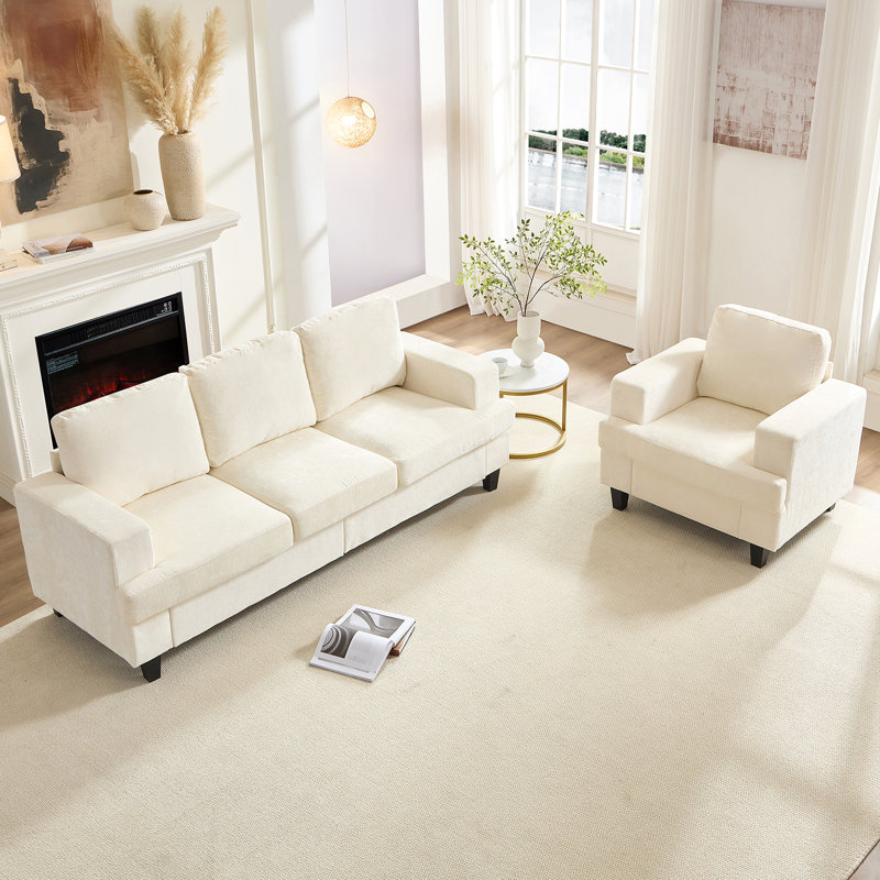  Ensemble de canapé de salon 2 pièces de 82 po de largeur pour petits espaces - Canapé modulaire avec tissu chenille, fauteuil convertible et coussins amovibles
